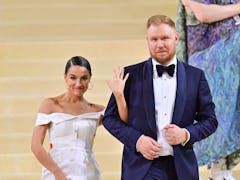 NEW YORK, NEW YORK - SEPTEMBER 13: Alexandria Ocasio-Cortez and Riley Roberts leave the 2021 Met Gal...