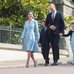 Kate Middleton in pastel blue Emilia Wickstead coat dress.