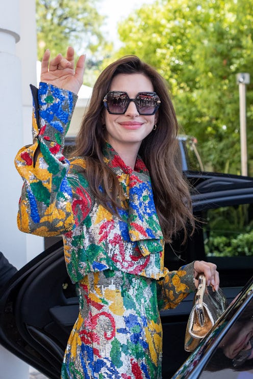 CANNES, FRANCE - MAY 19: Anne Hathaway is seen at the Martinez Hotel during the 75th annual Cannes f...