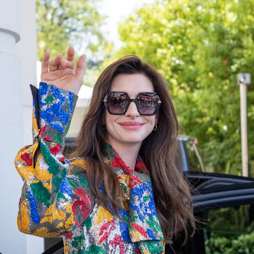 CANNES, FRANCE - MAY 19: Anne Hathaway is seen at the Martinez Hotel during the 75th annual Cannes f...