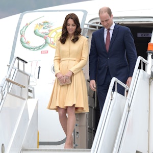 Kate Middleton in pastel yellow Emilia Wickstead coat dress.