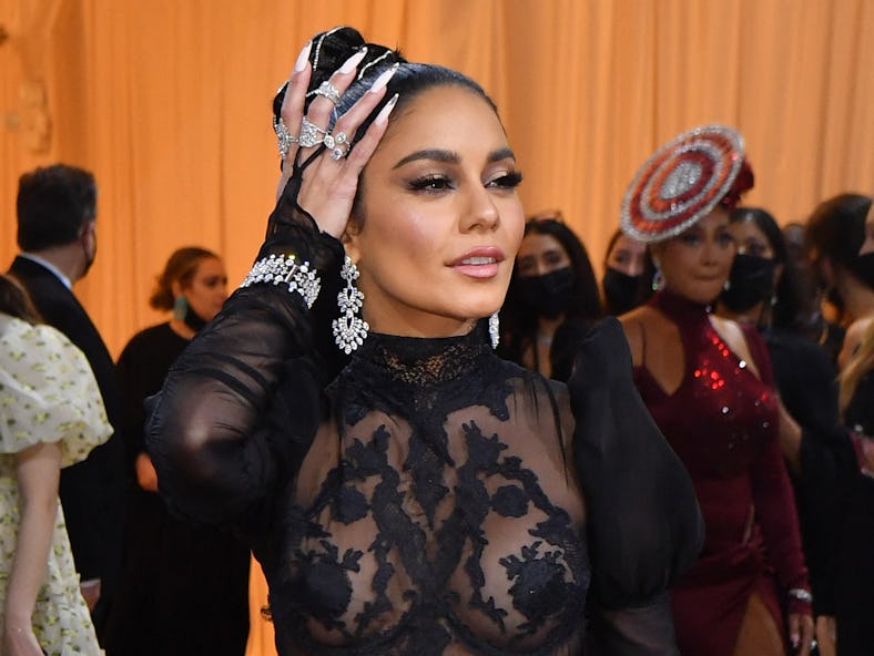 US actress Vanessa Hudgens arrives for the 2022 Met Gala at the Metropolitan Museum of Art on May 2,...