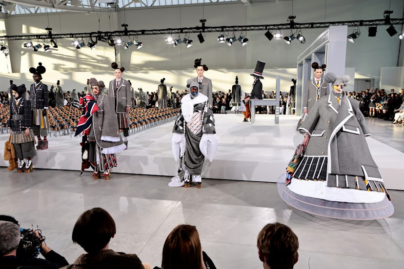 NEW YORK, NEW YORK - APRIL 29: Models walk the runway for the Thom Browne Fall 2022 fashion show on ...