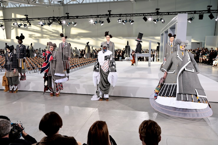 NEW YORK, NEW YORK - APRIL 29: Models walk the runway for the Thom Browne Fall 2022 fashion show on ...
