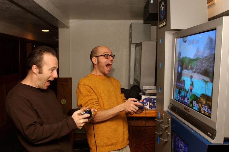 David Cross and Bob Odenkirk from the movie "Run Ronnie Run" playing the Nintendo Game Cube. (Photo ...