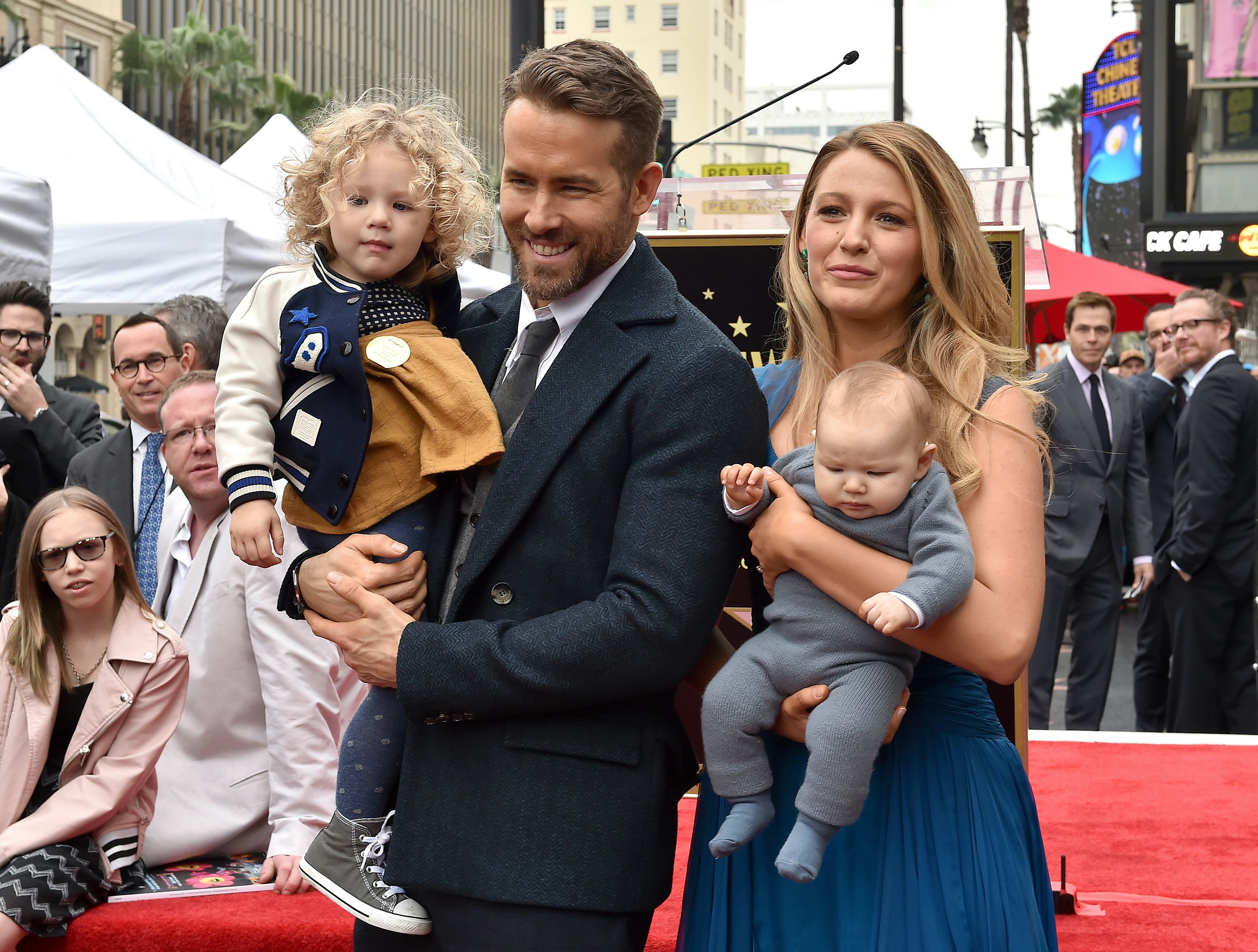 Ryan Reynolds, Blake Lively with daughters James and Inez in 2016.