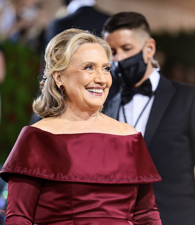 Hillary Clinton attends The 2022 Met Gala, her first in 20 years, with a dress with hidden embroider...