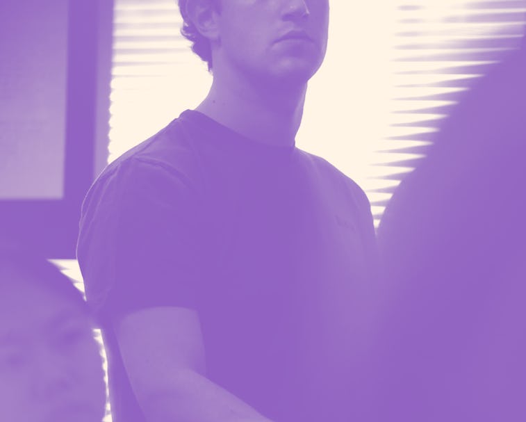 Facebook CEO Mark Zuckerberg listens to speakers during a press conference at Facebook on Wednesday,...