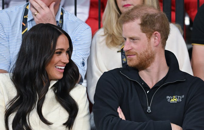 THE HAGUE, NETHERLANDS - APRIL 17: Prince Harry, Duke of Sussex and Meghan, Duchess of Sussex attend...