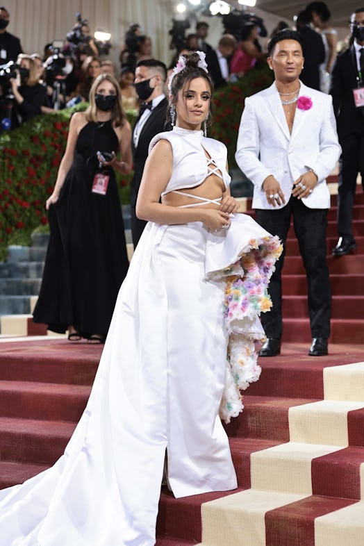 Camila Cabello attends The 2022 Met Gala Celebrating "In America: An Anthology of Fashion" in a ruff...