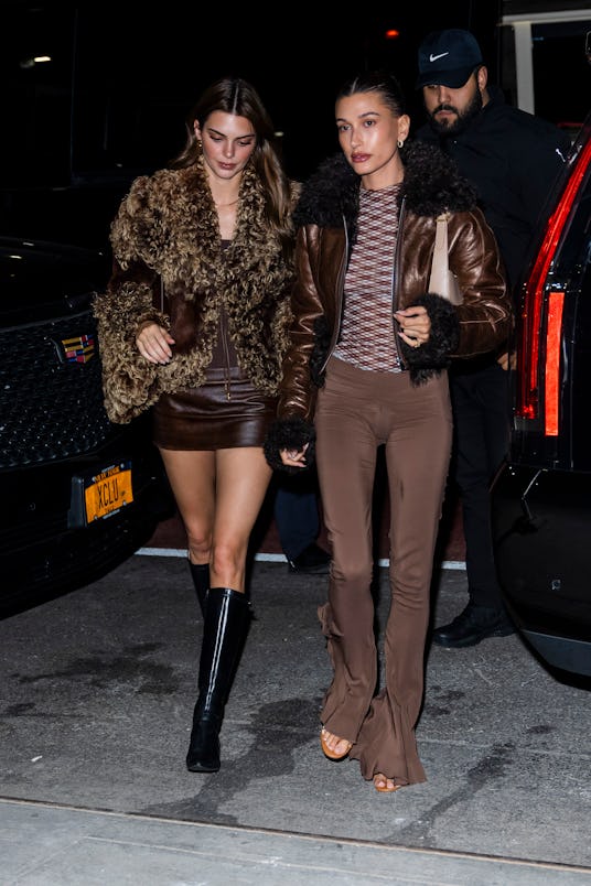 NEW YORK, NEW YORK - APRIL 30: Kendall Jenner (L) and Hailey Baldwin Bieber are seen in Chelsea on A...