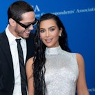 Pete Davidson and Kim Kardashian looked happy as they posed at the White House Correspondents Associ...