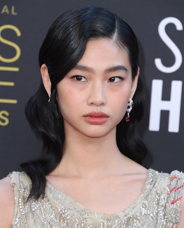 HoYeon Jung seen with fluffy brows arrives at the 27th Annual Critics Choice Awards.