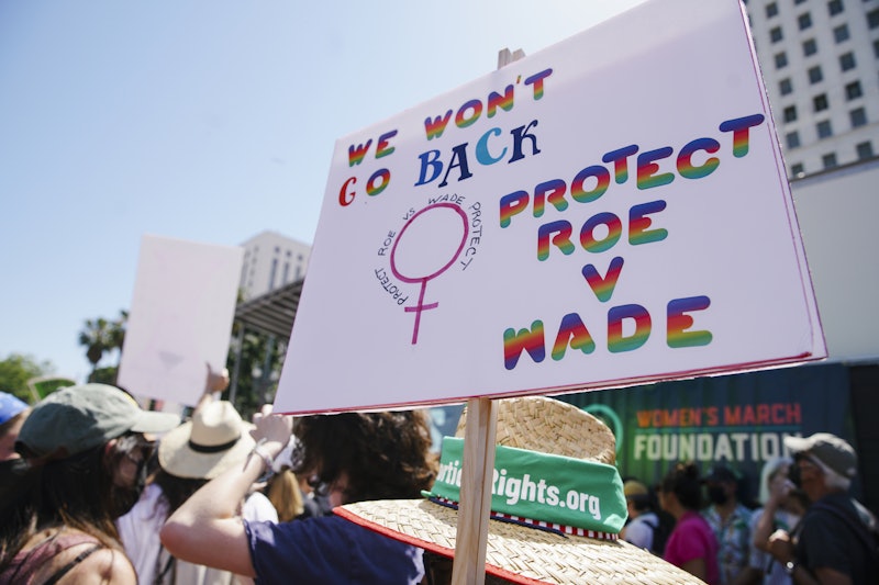 LOS ANGELES, USA - MAY 14: Protestors holding banners and placards rally for abortion rights, in Los...