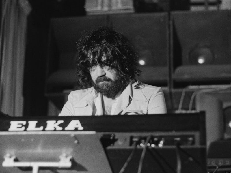 Greek composer of electronic music, Vangelis, sitting at an Italian, Elka synthesizer, 28th January ...