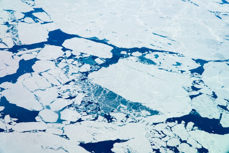 Aerial view of spring thaw and icebergs, northern Canada. (Photo by: Marli Miller/UCG/Universal Imag...