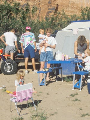 Families camping on the CO River, Moab, UT (Photo by: Joe Sohm/Visions of America/Universal Images G...