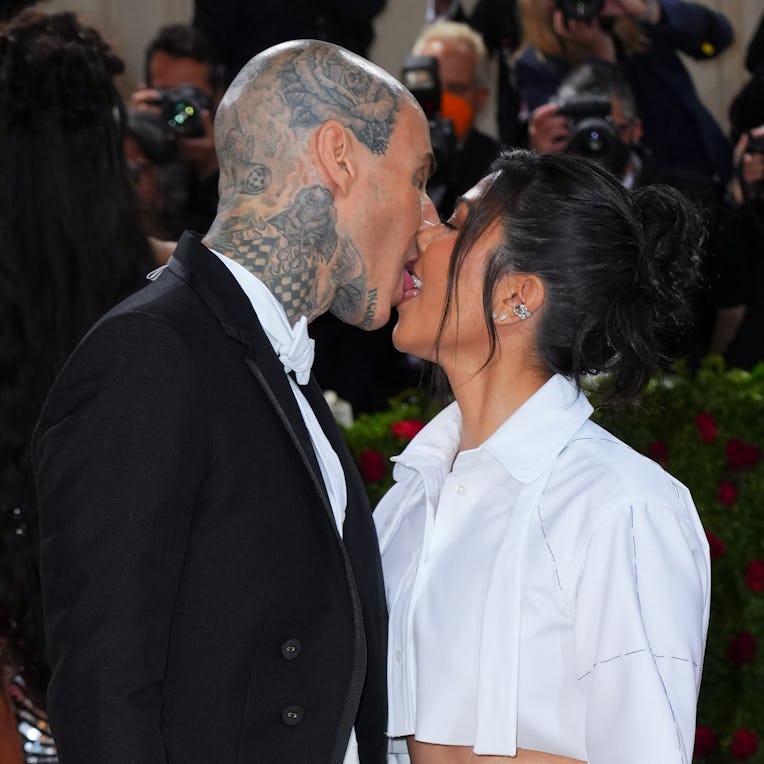 NEW YORK, NEW YORK - MAY 02: Travis Barker and Kourtney Kardashian attend The 2022 Met Gala Celebrat...