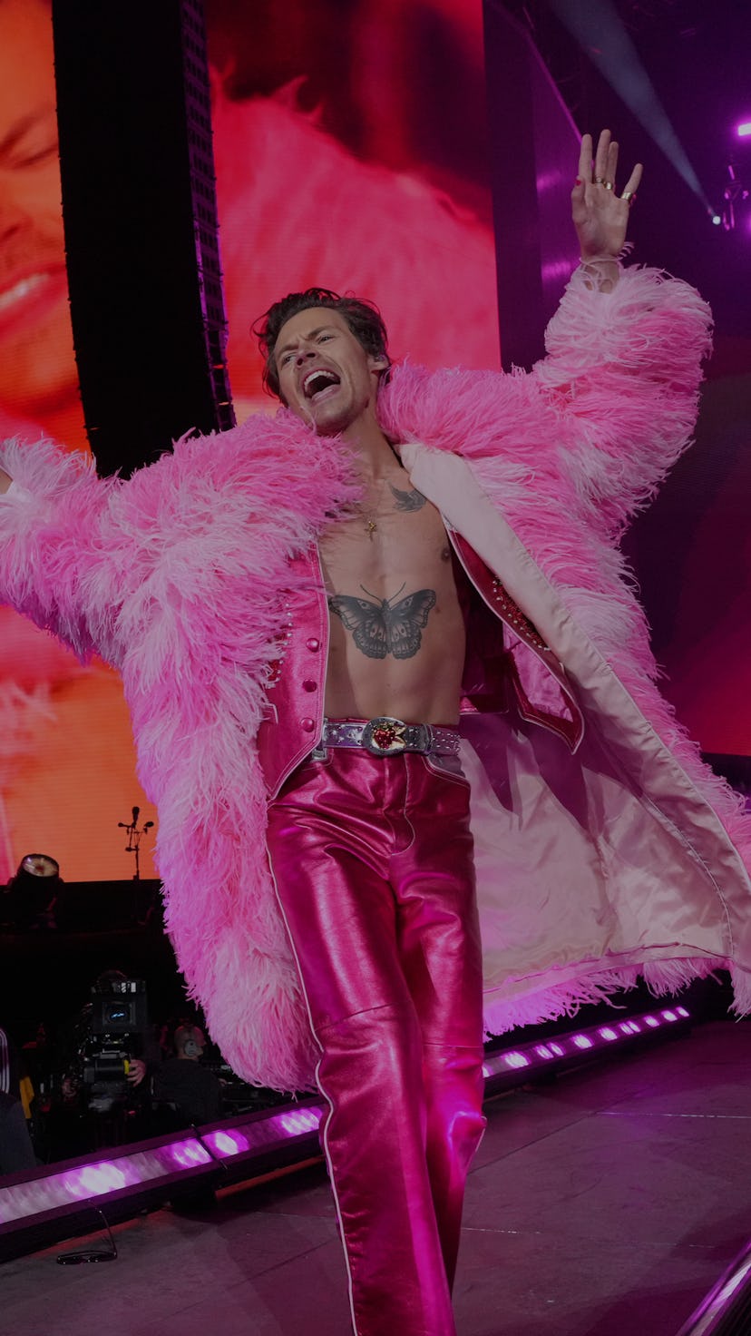 INDIO, CALIFORNIA - APRIL 22: Harry Styles performs on the Coachella stage during the 2022 Coachella...