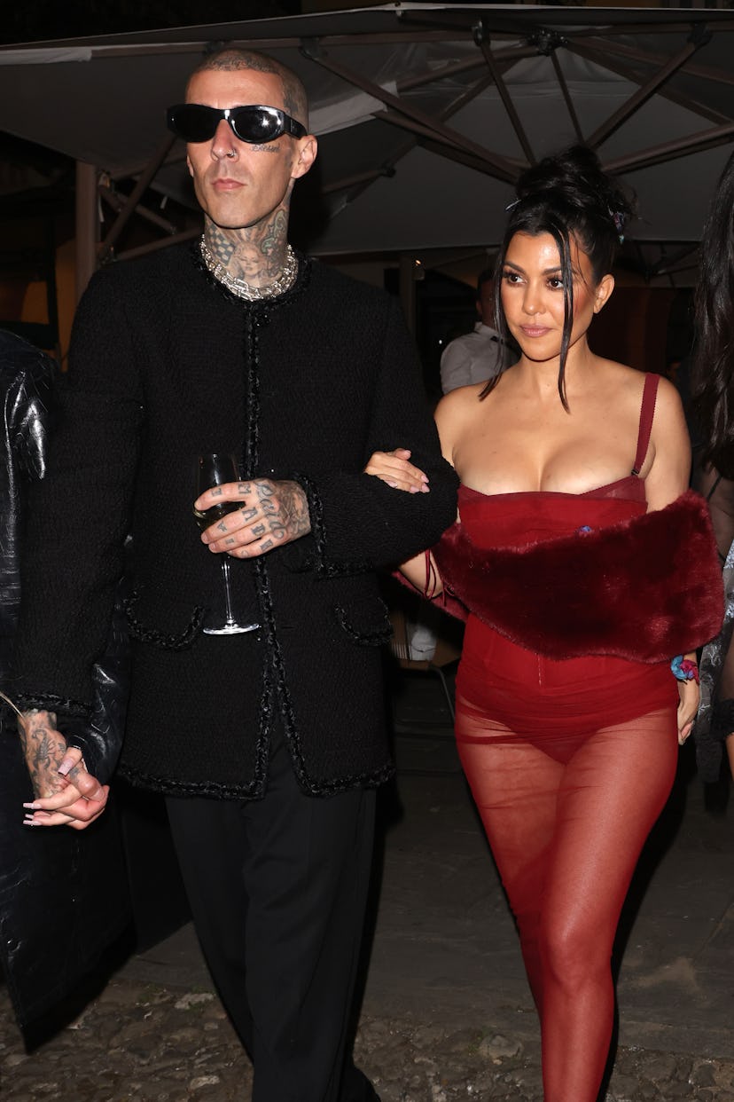 PORTOFINO, ITALY - MAY 20: Travis Barker and Kourtney Kardashian are seen out in Portofino on May 20...