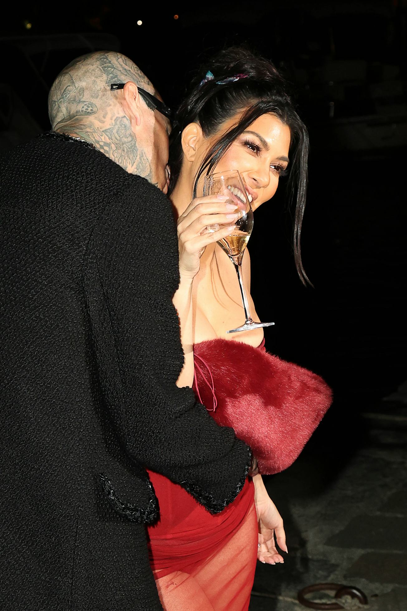 PORTOFINO, ITALY - MAY 20: Travis Barker and Kourtney Kardashian are seen out in Portofino on May 20...