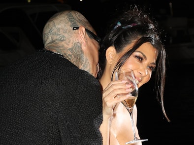 Travis Barker and Kourtney Kardashian are seen out in Portofino on May 20, 2022 ahead of their third...