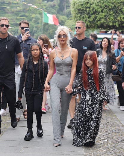 PORTOFINO, ITALY - MAY 22: Kim Kardashian seen arriving into Portofino and getting an ice cream on M...