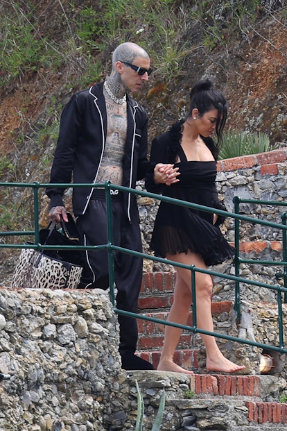 PORTOFINO, ITALY - May 23: Kourtney Kardashian and Travis Baker are seen on May 23, 2022 in Portofin...
