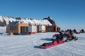 Temporary 'satellite' research bases are set up on the sea ice for specific projects, the camps cons...