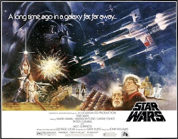 Star Wars, the lobby movement, (aka: EPISODE IV - A NEW JUST), US poster art, Darth Vader, Carrie Fisher, Al...