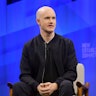 BEVERLY HILLS, CALIFORNIA - OCTOBER 23: Brian Armstrong, cofounder and CEO of Coinbase speaks onstag...