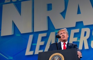 US President Donald Trump speaks during the National Rifle Association Annual Meeting on April 26, 2...