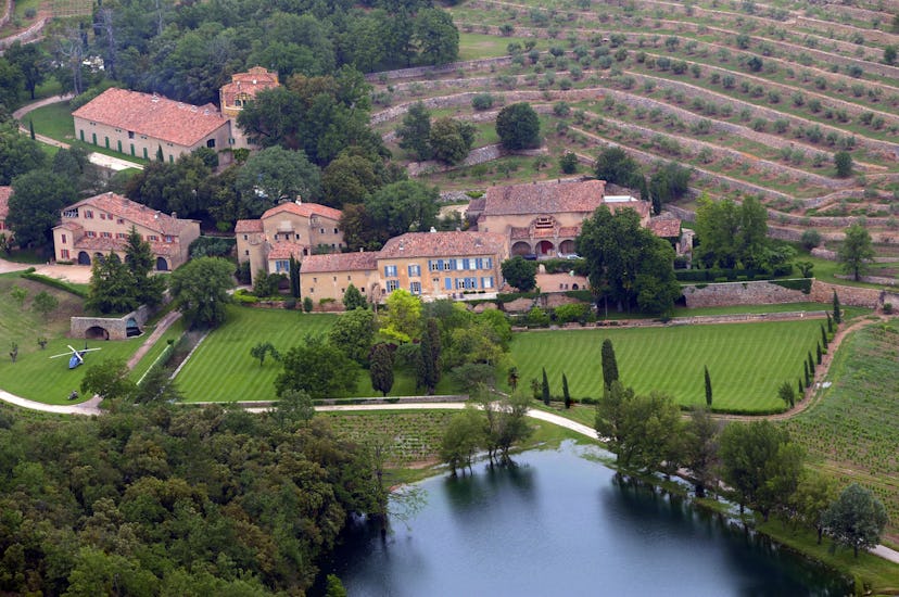 An aerial view taken on May 31, 2008 in Le Val, southeastern France, shows the Chateau Miraval, a vi...