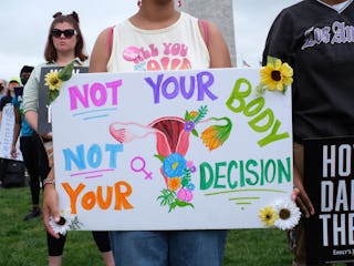 WASHINGTON, DISTRICT OF COLUMBIA, UNITED STATES - 2022/05/14: An abortion rights demonstrator holdin...