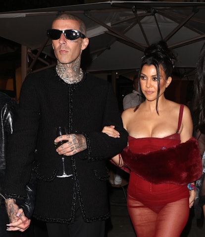 PORTOFINO, ITALY - MAY 20: Travis Barker and Kourtney Kardashian are seen out in Portofino on May 20...