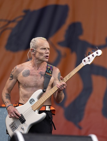 NEW ORLEANS, LOUISIANA - MAY 01: Flea, of the Red Hot Chili Peppers perform during 2022 New Orleans ...