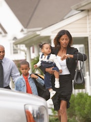 A working mom and her family hustling out the door for work and school. A new report from WalletHub ...
