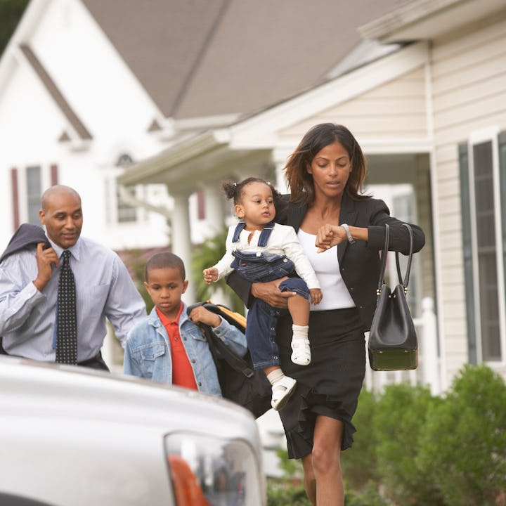 A working mom and her family hustling out the door for work and school. A new report from WalletHub ...