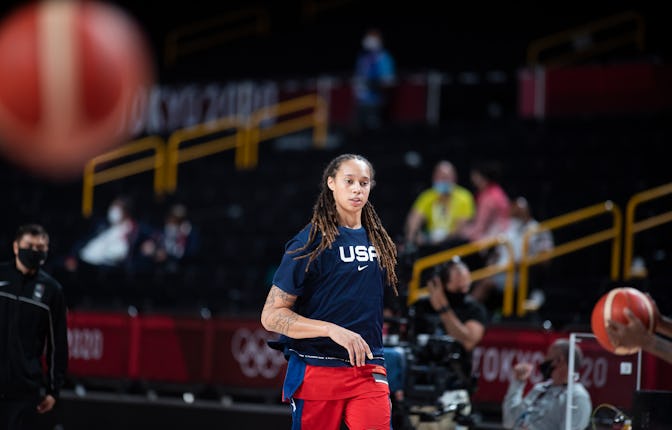 TOKYO, JAPAN August 2: Brittney Griner #15 of the United States during team warm up before the Fran...