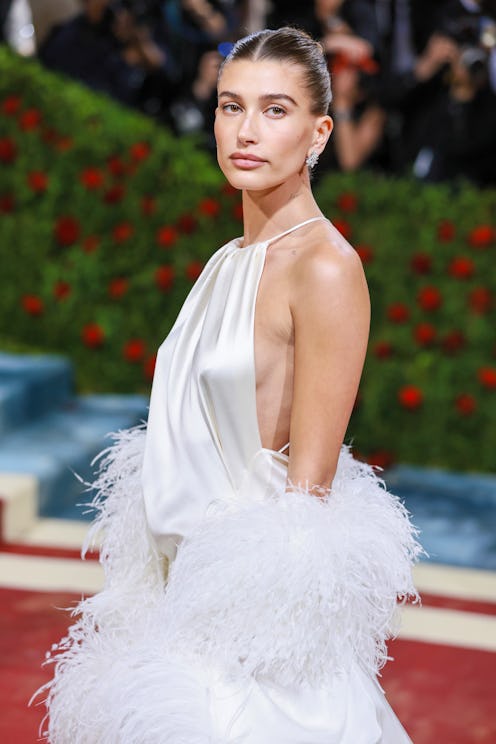 Hailey Bieber attends The 2022 Met Gala Celebrating "In America: An Anthology of Fashion" wearing a ...