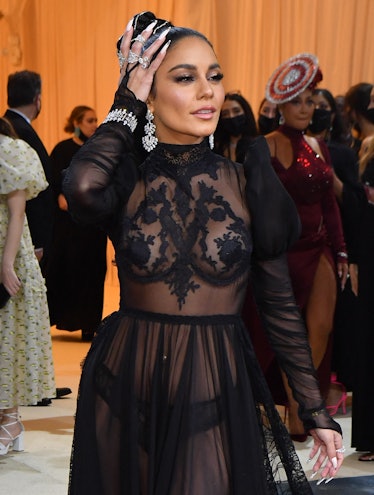 US actress Vanessa Hudgens arrives for the 2022 Met Gala at the Metropolitan Museum of Art on May 2,...