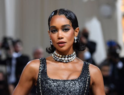 Laura Harrier's 2022 Met Gala hair was flipped out at the end for retro vibes.