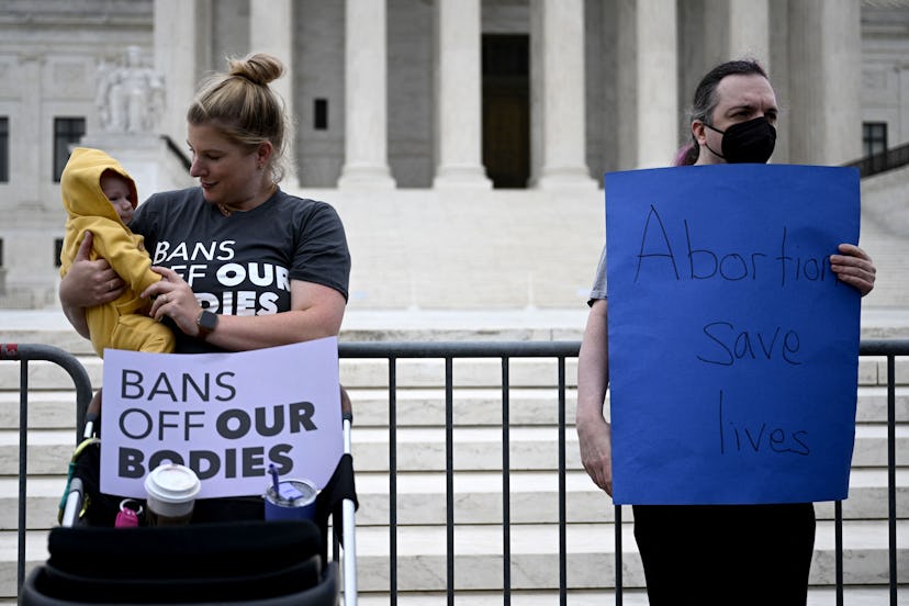 Abortion rights activists protest outside the Supreme Court to protect Roe v. Wade in 2022.