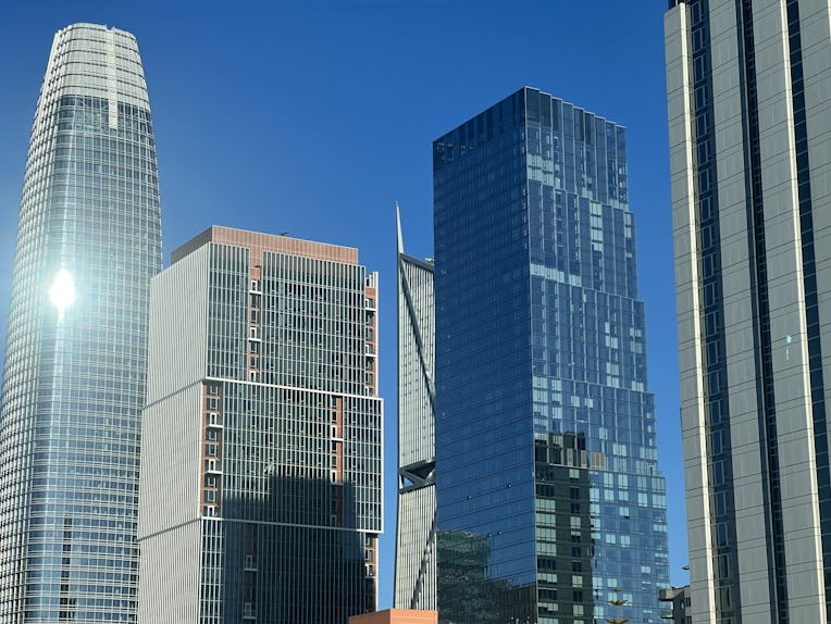 Buildings including the Salesforce Tower and Millenium Tower are visible in the urban skyline of San...