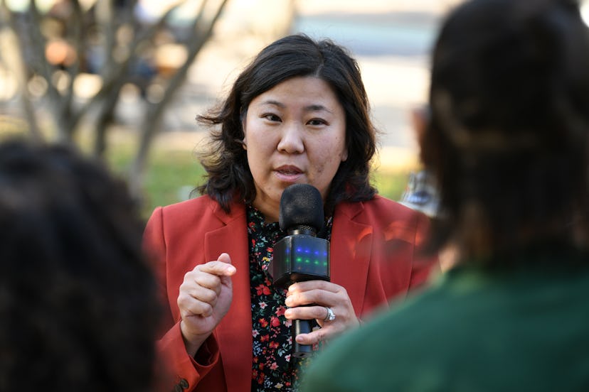 U.S. Rep. Grace Meng (D-NY) speaks during an event in 2021. Meng introduced the Menstrual Equity For...