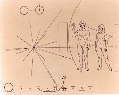 UNDATED: (FILE PHOTO) This NASA handout image shows the gold-anodized aluminum plaque that was atta...
