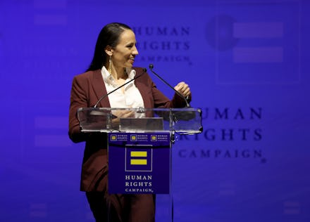 LOS ANGELES, CALIFORNIA - MARCH 12: Rep. Sharice Davids speaks onstage as Human Rights Campaign host...