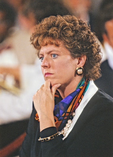 View of American attorney and activist Virginia Thomas as she attends a US Senate Judiciary Committe...