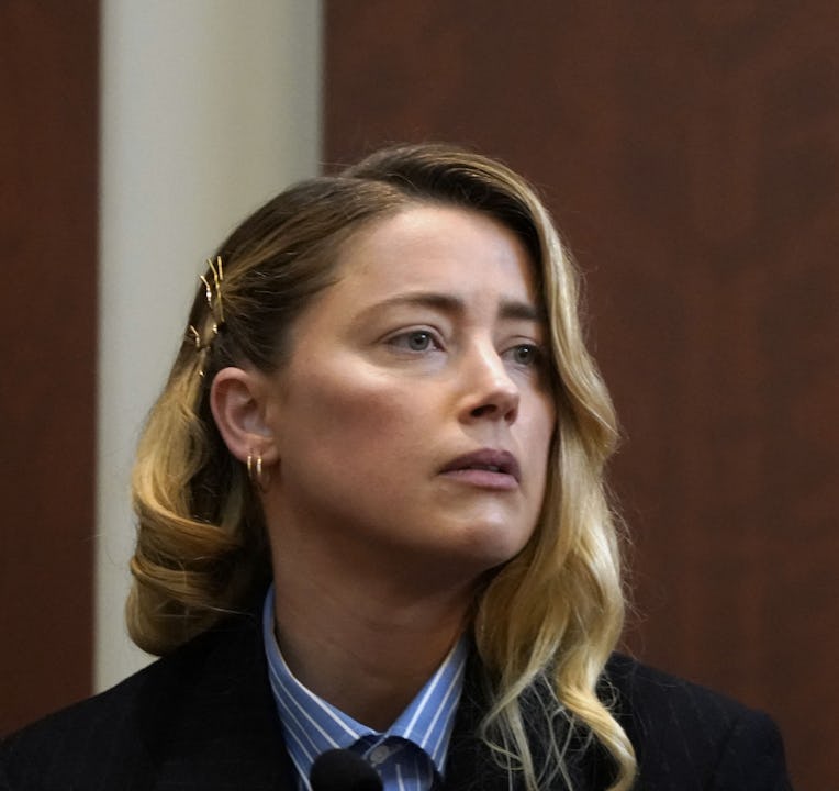 Actor Amber Heard testifies at Fairfax County Circuit Court during a defamation case against her by ...