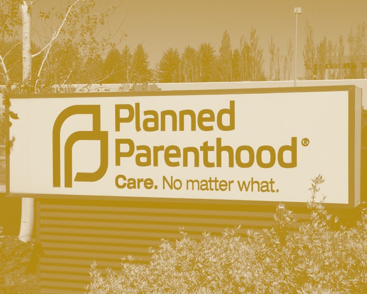 Sign at entry of Planned Parenthood clinic, This clinic is in Pullman Washington. (Photo by: Don and...